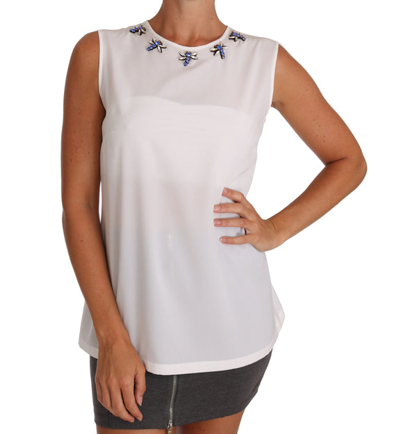 White Silk Crystal Embellished Fly T-shirt