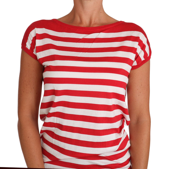 Silk Red White Striped T-shirt