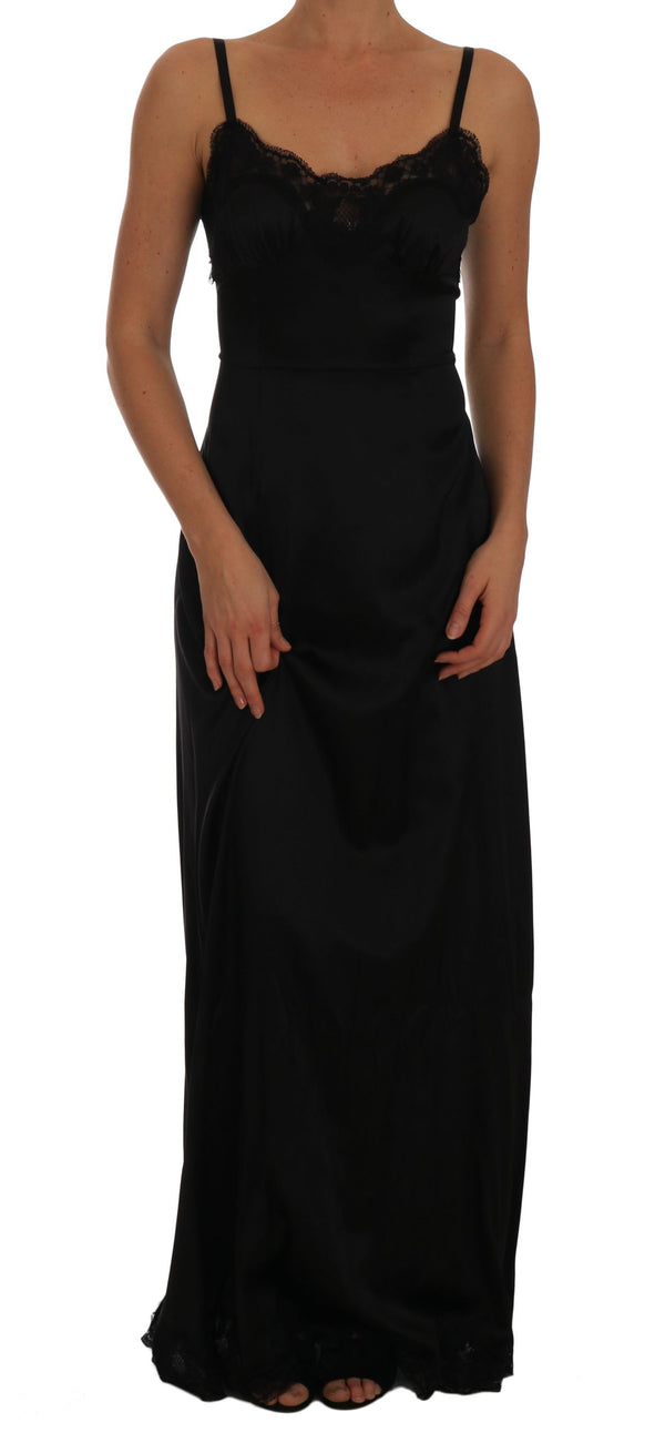 Black Silk Lace Dress Gown Lingerie Chemise