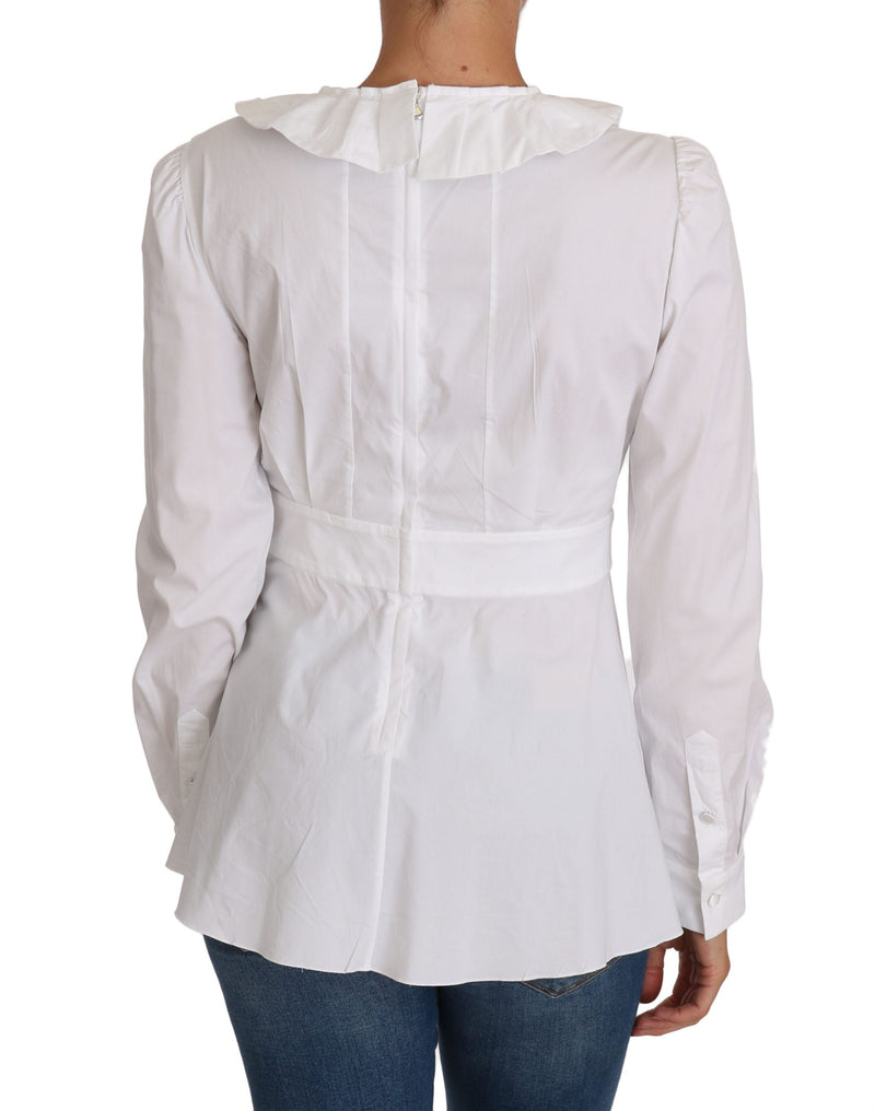 White Fitted Cotton Blouse Stretch Shirt