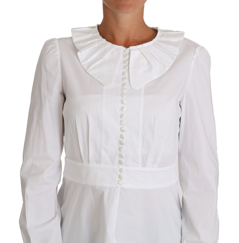 White Fitted Cotton Blouse Stretch Shirt