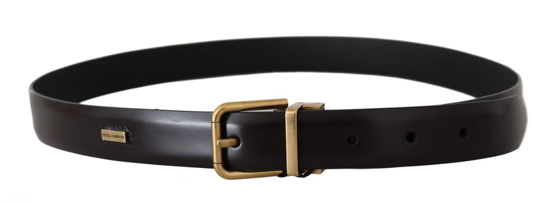 Brown Leather Logo Brushed Gold Buckle Belt