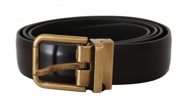 Brown Leather Logo Brushed Gold Buckle Belt