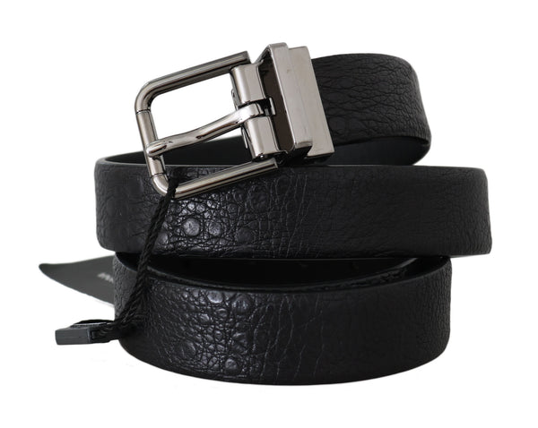 Black Toad Skin Leather Silver Buckle Belt