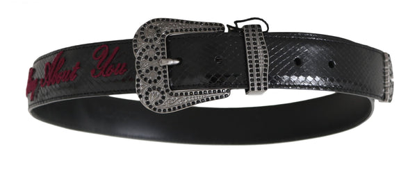 Black Leather Crystal Buckle Mens Belt