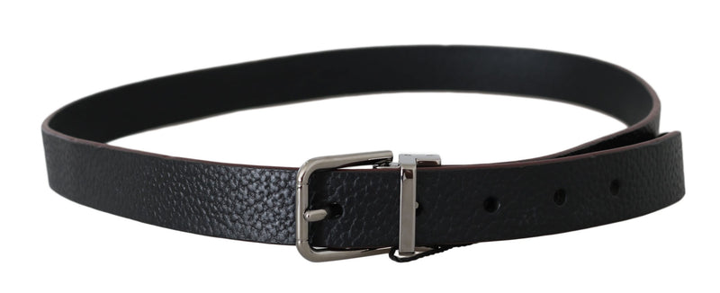 Belt Black Leather Patterned Silver Buckle
