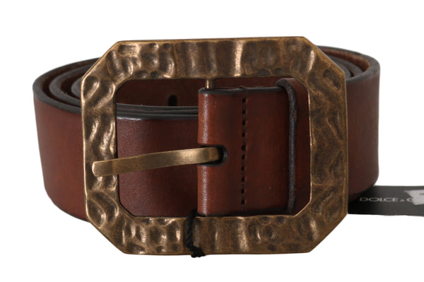 Brown Leather Brushed Gold Belt