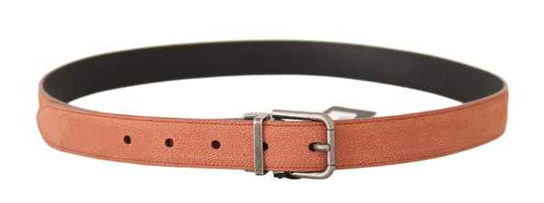 Orange Leather Logo Brushed Buckle Belt