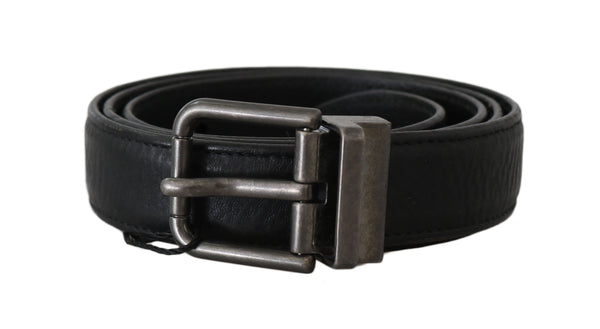 Black Leather Brushed Metal Buckle Belt
