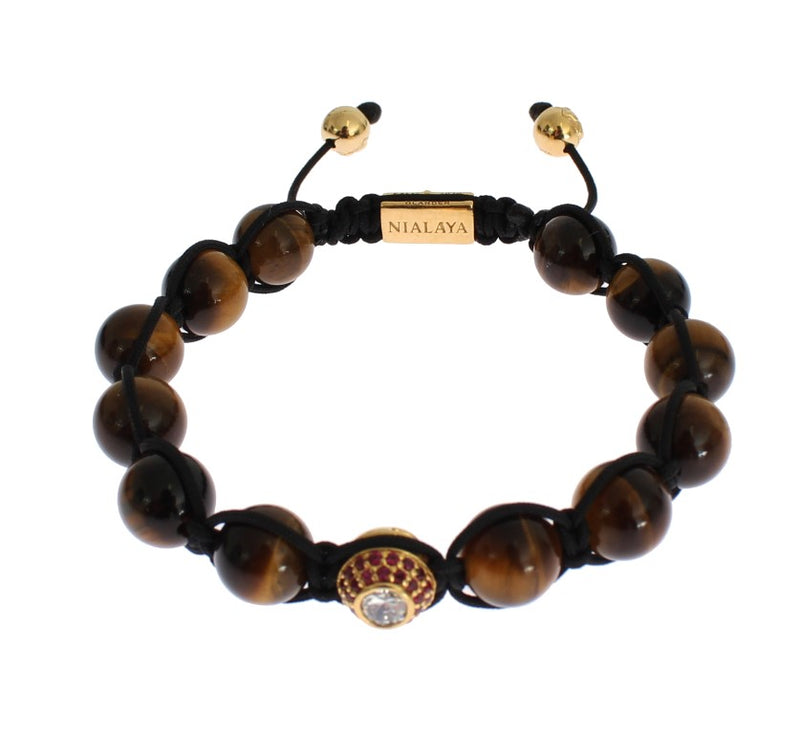 CZ Tiger Eye 18K Gold 925 Silver Bracelet