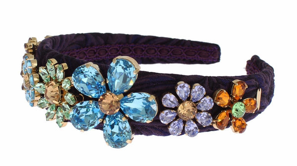 Purple Blue Brocade Gold Crystal Floral Headband Hair Diadem