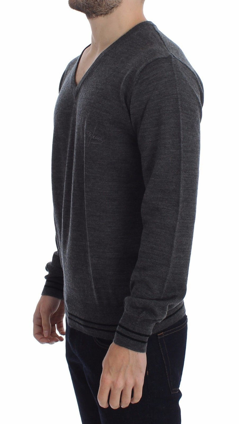 Gray Wool V-neck Sweater
