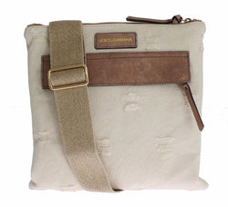 Beige Canvas Leather Crossbody Shoulder Bag
