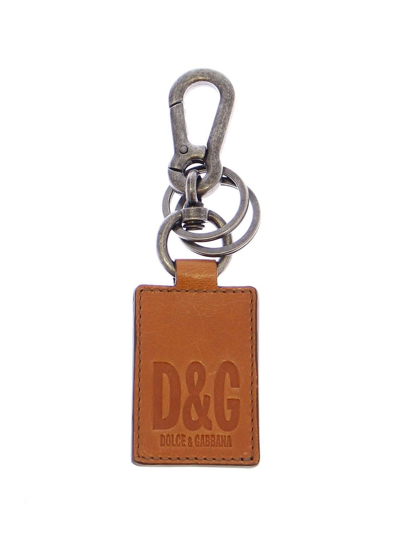 Brown Leather Metal Ring Keychain