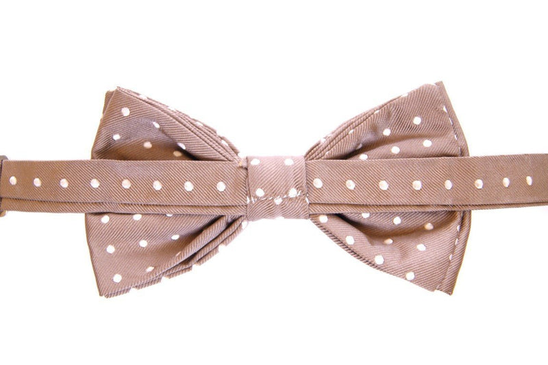 Beige Polka Dot Silk Made in Italy Bowtie Tie