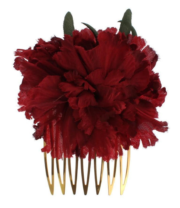 Red Silk Rose Garofani Gold Runway Hair Comb Stick