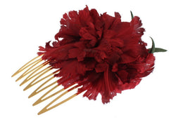 Red Silk Rose Garofani Gold Runway Hair Comb Stick