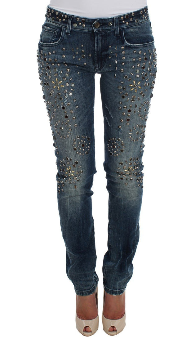 Crystal Silver Studded Slim Fit Jeans