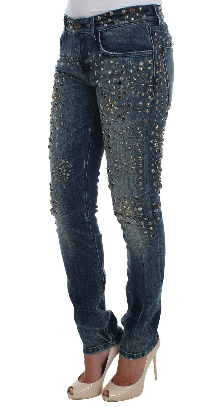 Crystal Silver Studded Slim Fit Jeans