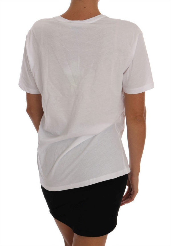 White Cotton Motive Print T-Shirt