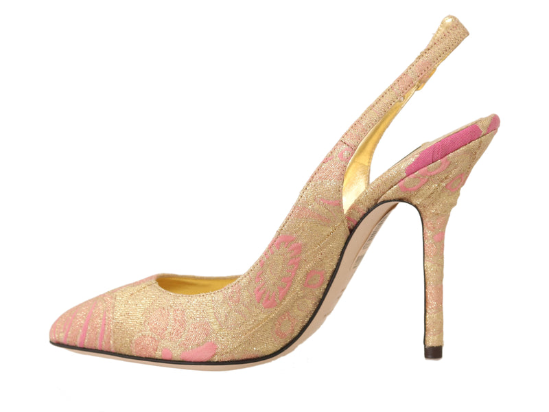 Gold Pink Brocade Slingbacks Heels