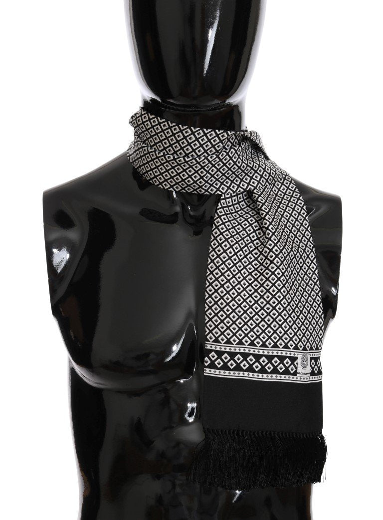 Black White Silk Logo Scarf