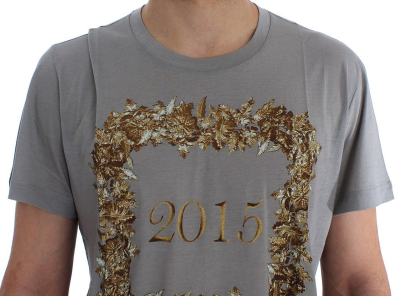 Crewneck 2015 Motive Print Gray Cotton T-shirt