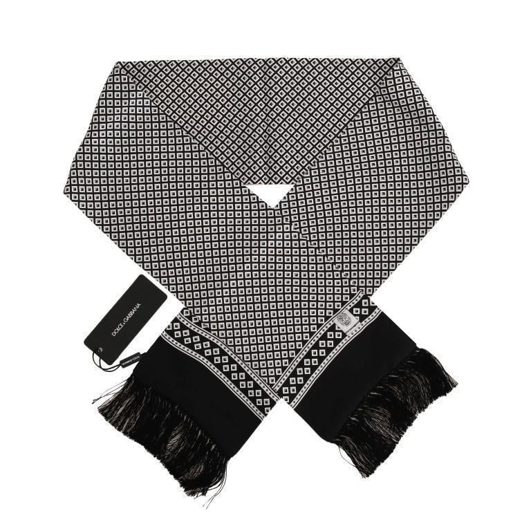 Black White Silk Logo Scarf