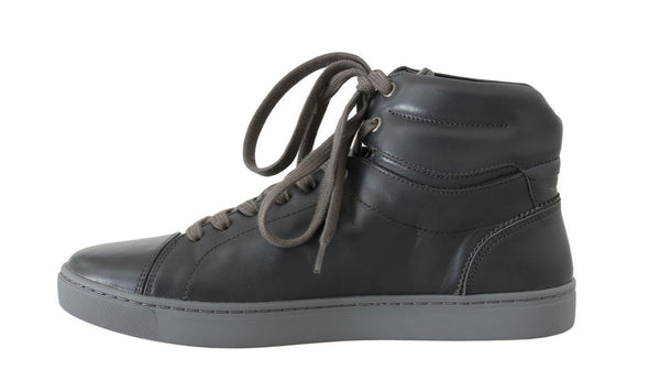 Gray Leather Mens High Top Sneakers