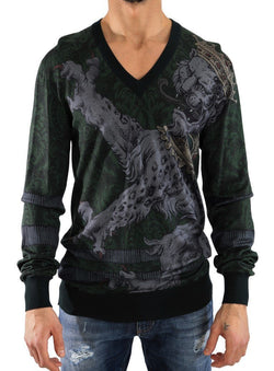 Green Cashmere V-Neck Pullover Sweater