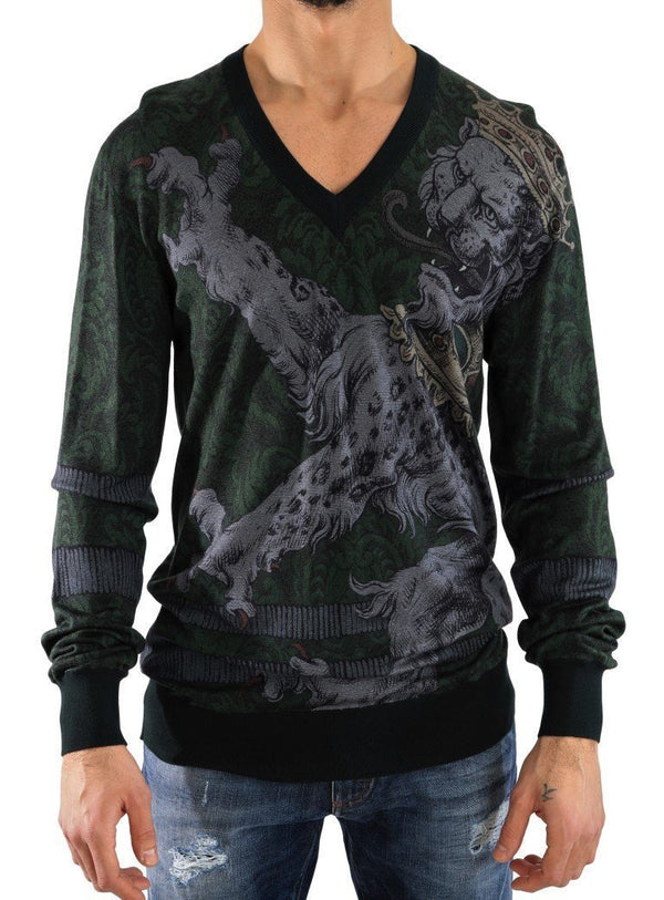 Green Cashmere V-Neck Pullover Sweater