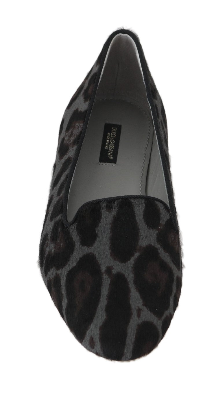 Black Gray Leopard Pony Hair Loafers Shoes