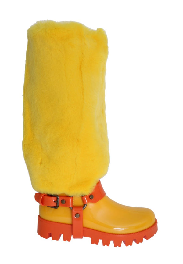 Yellow Rubber Lapin Fur Rain Boots