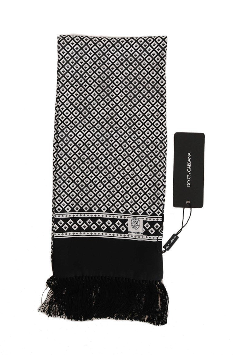 Black White Silk Logo Scarf