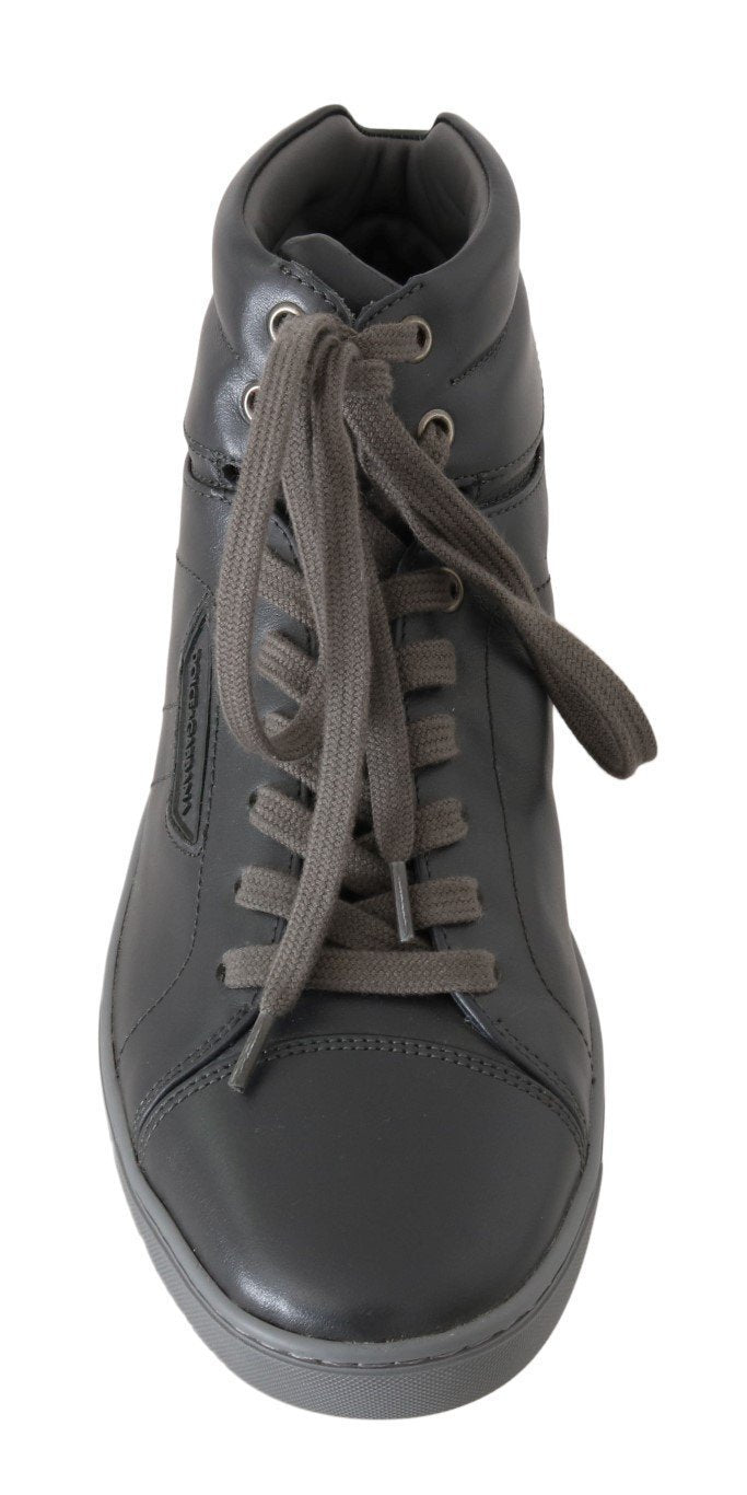 Gray Leather Mens High Top Sneakers