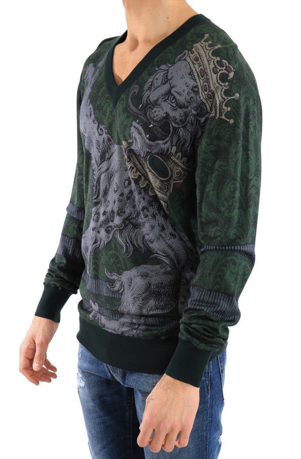 Green Cashmere V-Neck Pullover Sweater