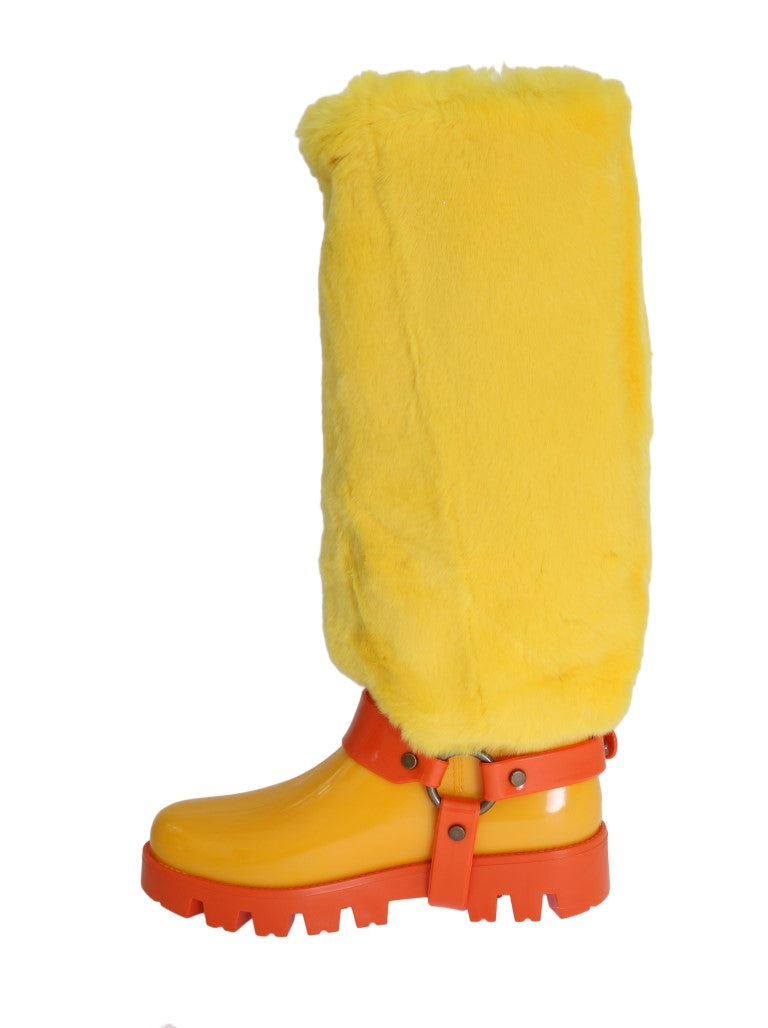 Yellow Rubber Lapin Fur Rain Boots