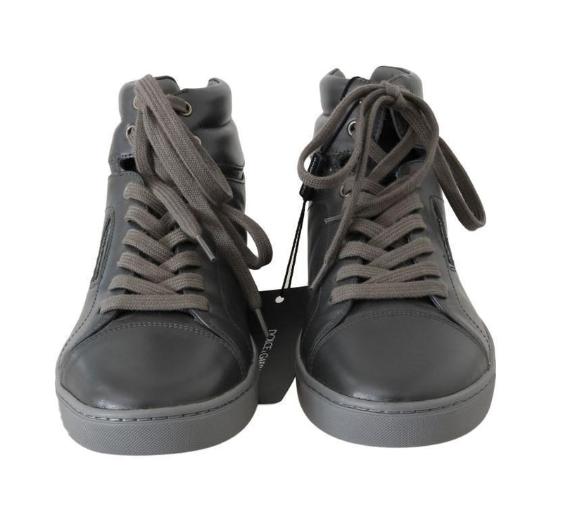 Gray Leather Mens High Top Sneakers