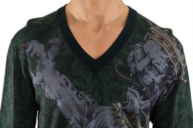 Green Cashmere V-Neck Pullover Sweater