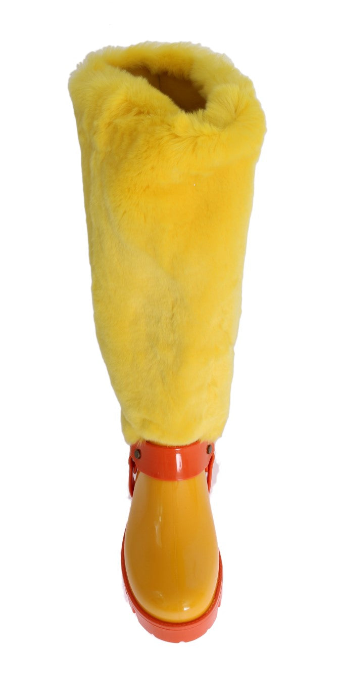 Yellow Rubber Lapin Fur Rain Boots