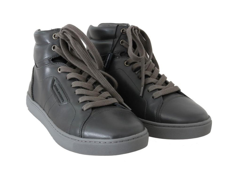 Gray Leather Mens High Top Sneakers