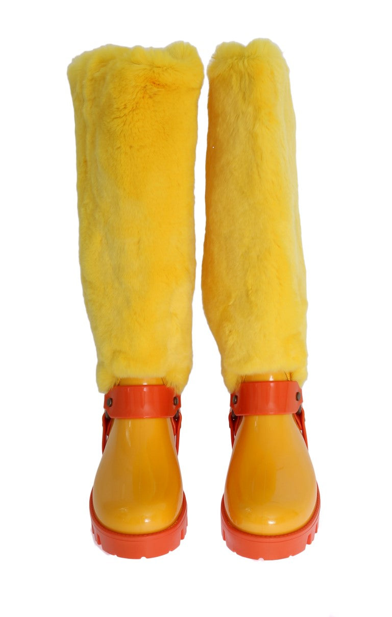 Yellow Rubber Lapin Fur Rain Boots