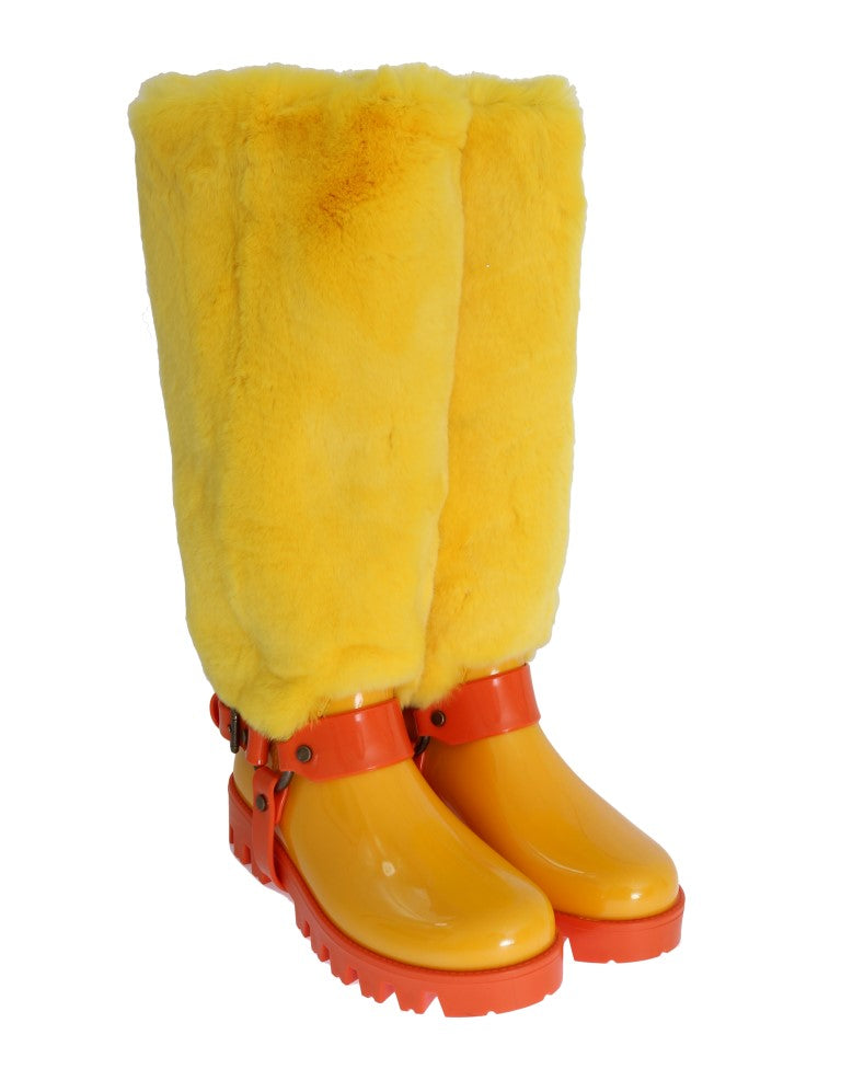 Yellow Rubber Lapin Fur Rain Boots