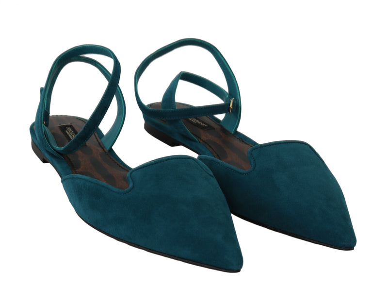 Flats Blue Suede Leather Ankle Strap