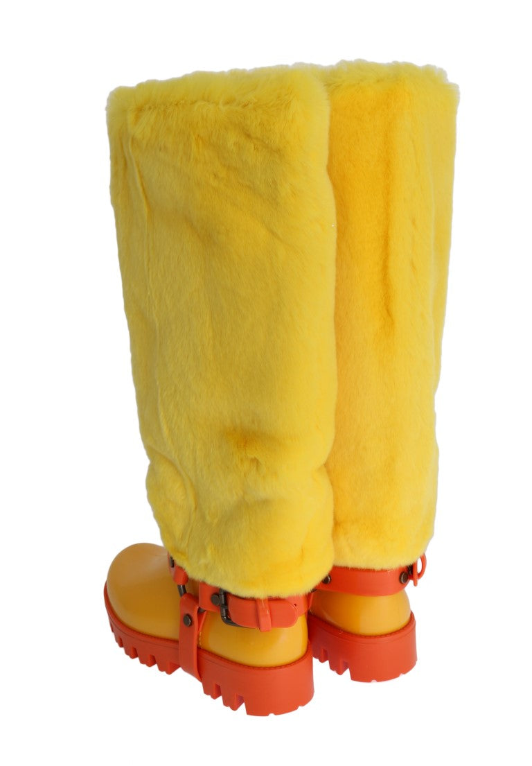 Yellow Rubber Lapin Fur Rain Boots