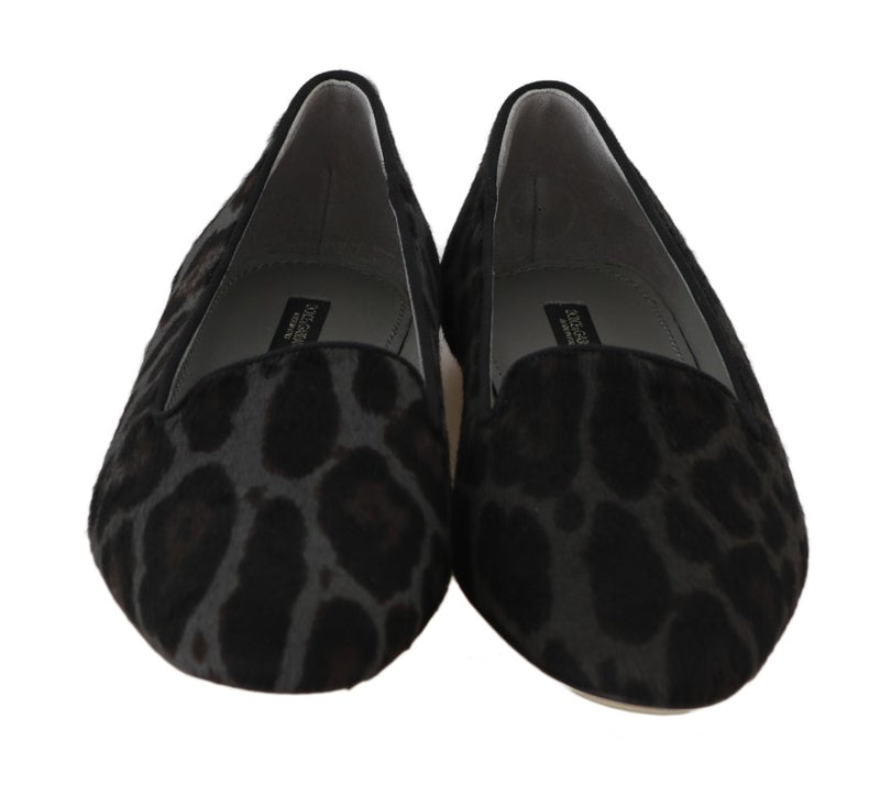 Black Gray Leopard Pony Hair Loafers Shoes
