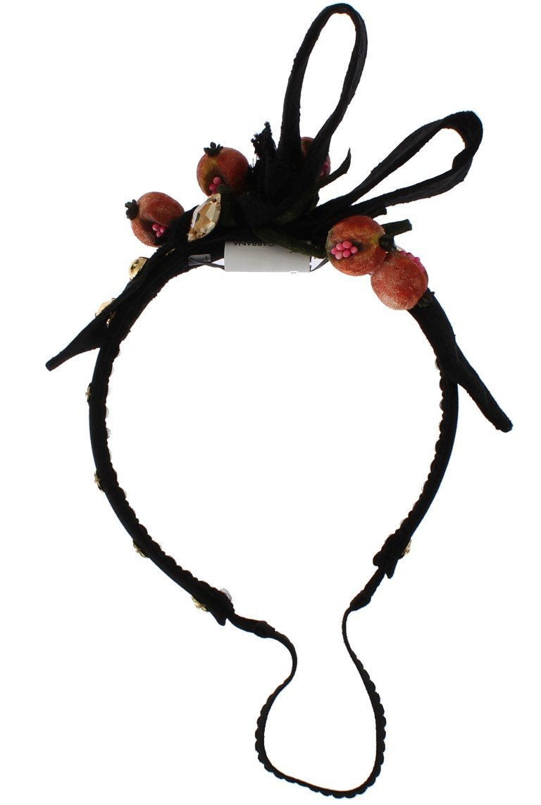 Black Silk Brocade Crystal Bow Fruit Headband