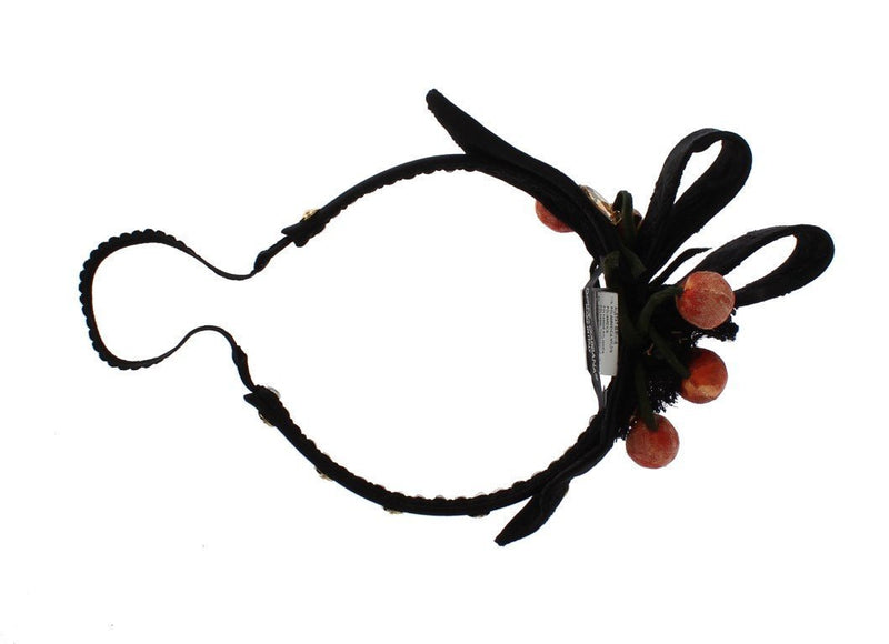 Black Silk Brocade Crystal Bow Fruit Headband