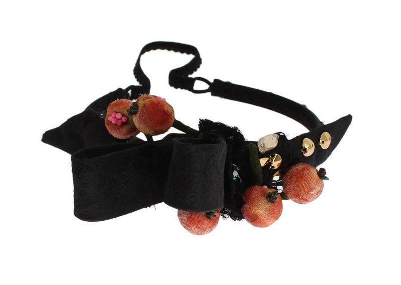 Black Silk Brocade Crystal Bow Fruit Headband