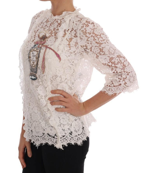 White Lace Fairy Tail Sequin Blouse